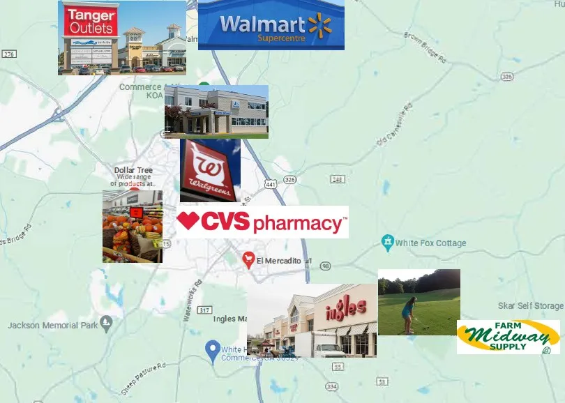 周边配套位置图（Walmart、Tanger 奥特莱斯等）
